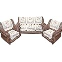 Kuber Industries 5 Seater Cotton Flower Print Sofa Cover | Non-Slipcover Comfort for Living Room | Cozy Set for Couchcover | Cream