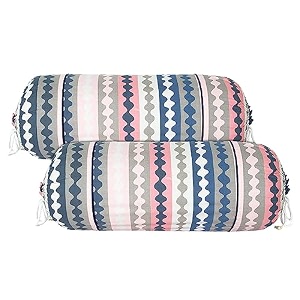 kuber industries cotton zig zag print bolster cover with drawstringround bedside long pillow coverdewan pillow cover set 16 x 32 bolster cover set of 2 multi