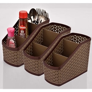 kuber industries desk organizer box with 3 compartmentplastic stationery storage standcutlery stand  bathroom stand pack of 3 brown