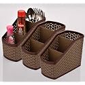 Kuber Industries Desk Organizer Box With 3 Compartment|Plastic Stationery Storage stand|Cutlery Stand | Bathroom Stand| Pack of 3 (Brown)