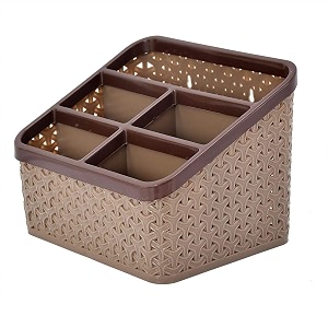 kuber industries desk organizer box with 5 compartmentplastic stationery storage standcutlery stand  bathroom stand brown
