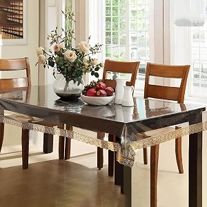 kuber industries dining table cover  pvc golden lace table cover  dining table cover for home d cor  tablecloth for dining area  60x90  dtc  transparent