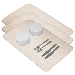 kuber industries microfiber dish drying mat - kitchen water absorbent mat - embossed self-drying - 38x50 - brown