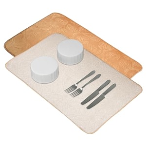 kuber industries microfiber dish drying mat - kitchen water absorbent mat - embossed self-drying - 38x50 - brown