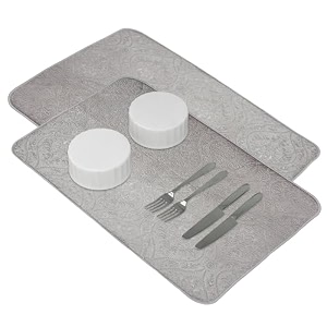 kuber industries microfiber dish drying mat  kitchen water absorbent mat  embossed self-drying  38x50  pack of 2  gray