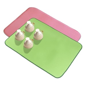 kuber industries microfiber dish drying mat - reversible absorbent kitchen mat - 50x70 - pack of 2 - pink amp green