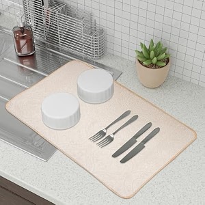 kuber industries microfiber dish drying mat - kitchen water absorbent mat - embossed self-drying - 38x50 - brown