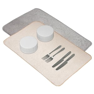 kuber industries microfiber dish drying mat - kitchen water absorbent mat - embossed self-drying - 38x50 - brown