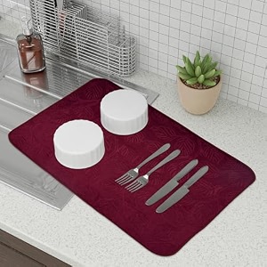 kuber industries microfiber dish drying mat - kitchen water absorbent mat - embossed self-drying - 38x50 - brown