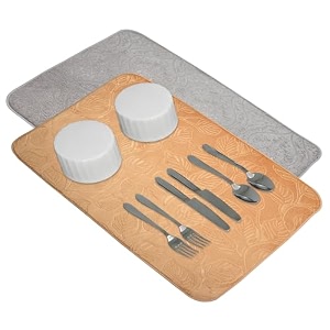 kuber industries microfiber dish drying mat - kitchen water absorbent mat - embossed self-drying - 38x50 - brown