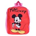 Kuber Industries Disney Mickey School Bag | Velvet Kids School Bags | Student Bookbag | School Bag for Girls &amp; Boys | School Backpack for Kids | 2 Compartments | Red &amp; Pink