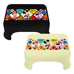 kuber industries disney mickey amp minnie print bathroom stooldurable plastic stool for kitchenstool for kidspatla for toiletpack of 2 cream amp black