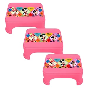 kuber industries disney mickey amp minnie print bathroom stooldurable plastic stool for kitchenstool for kidspatla for toiletpack of 3 pink