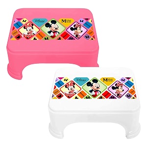 kuber industries disney mickey amp minnie print bathroom stooldurable plastic stool for kitchenstool for kidspatla for toiletpack of 2 white amp pink