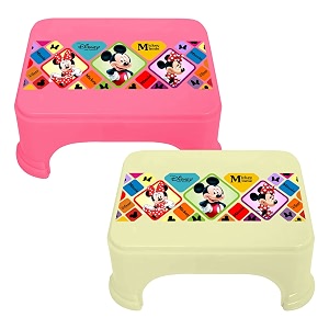 kuber industries disney mickey amp minnie print bathroom stooldurable plastic stool for kitchenstool for kidspatla for toiletpack of 2 cream amp pink