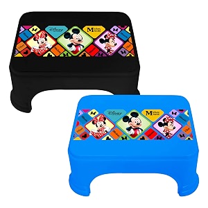 kuber industries disney mickey amp minnie print bathroom stooldurable plastic stool for kitchenstool for kidspatla for toiletpack of 2 blue amp black