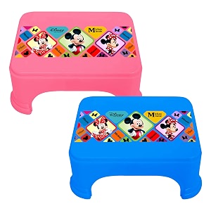kuber industries disney mickey amp minnie print bathroom stooldurable plastic stool for kitchenstool for kidspatla for toiletpack of 2 blue amp pink