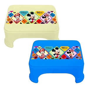 kuber industries disney mickey amp minnie print bathroom stooldurable plastic stool for kitchenstool for kidspatla for toiletpack of 2 blue amp cream
