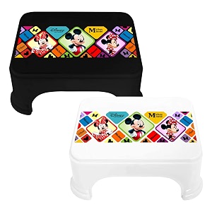kuber industries disney mickey amp minnie print bathroom stooldurable plastic stool for kitchenstool for kidspatla for toiletpack of 2 white amp black