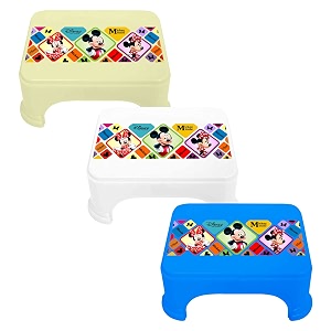 kuber industries disney mickey amp minnie print bathroom stooldurable plastic stool for kitchenstool for kidspatla for toiletpack of 3 multicolor