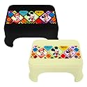 Kuber Industries Disney Mickey &amp; Minnie Print Bathroom Stool|Durable Plastic Stool for Kitchen|Stool for Kids|Patla for Toilet|Pack of 2 (Cream &amp; Black)