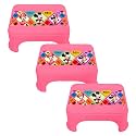 Kuber Industries Disney Mickey &amp; Minnie Print Bathroom Stool|Durable Plastic Stool for Kitchen|Stool for Kids|Patla for Toilet|Pack of 3 (Pink)