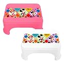 Kuber Industries Disney Mickey &amp; Minnie Print Bathroom Stool|Durable Plastic Stool for Kitchen|Stool for Kids|Patla for Toilet|Pack of 2 (White &amp; Pink)