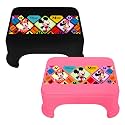 Kuber Industries Disney Mickey &amp; Minnie Print Bathroom Stool|Durable Plastic Stool for Kitchen|Stool for Kids|Patla for Toilet|Pack of 2 (Pink &amp; Black)