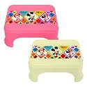 Kuber Industries Disney Mickey &amp; Minnie Print Bathroom Stool|Durable Plastic Stool for Kitchen|Stool for Kids|Patla for Toilet|Pack of 2 (Cream &amp; Pink)