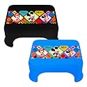 Kuber Industries Disney Mickey &amp; Minnie Print Bathroom Stool|Durable Plastic Stool for Kitchen|Stool for Kids|Patla for Toilet|Pack of 2 (Blue &amp; Black)