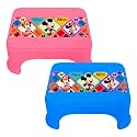 Kuber Industries Disney Mickey &amp; Minnie Print Bathroom Stool|Durable Plastic Stool for Kitchen|Stool for Kids|Patla for Toilet|Pack of 2 (Blue &amp; Pink)