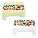 Kuber Industries Disney Mickey & Minnie Print Bathroom Stool|Durable Plastic Stool for Kitchen|Stool for Kids|Patla for Toilet|Pack of 2 (White & Cream)
