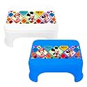 Kuber Industries Disney Mickey &amp; Minnie Print Bathroom Stool|Durable Plastic Stool for Kitchen|Stool for Kids|Patla for Toilet|Pack of 2 (Blue &amp; White)