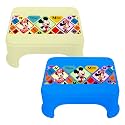 Kuber Industries Disney Mickey &amp; Minnie Print Bathroom Stool|Durable Plastic Stool for Kitchen|Stool for Kids|Patla for Toilet|Pack of 2 (Blue &amp; Cream)