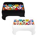 Kuber Industries Disney Mickey &amp; Minnie Print Bathroom Stool|Durable Plastic Stool for Kitchen|Stool for Kids|Patla for Toilet|Pack of 2 (White &amp; Black)