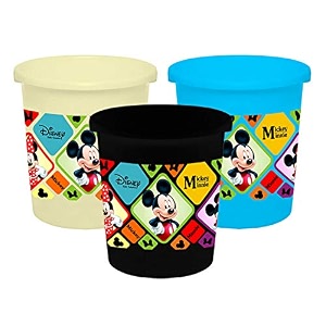 kuber industries disney mickey minnie print plastic 3 pieces dustbingarbage binwaste bin 5 liters cream amp blue amp black -hs_35_kubmarts17812