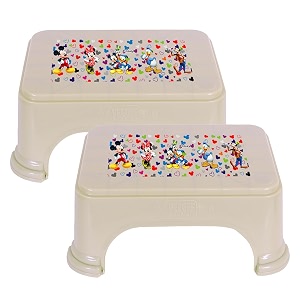 kuber industries disney team bathroom stool - square plastic patla for kitchen and bathroom - support stool p6 pack of 2 beige