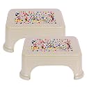 Kuber Industries Disney Team Bathroom Stool - Square Plastic Patla for Kitchen and Bathroom - Support Stool P6 (Pack of 2, Beige)