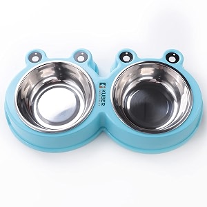 kuber industries dog food bowlstainless steelpvc material dog bowlsnon slipdurablesturdynon toxicperfect dog accessories for indoor amp outdoor usea1009bblue