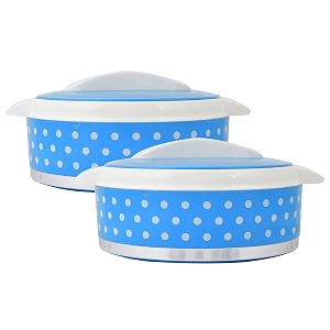 kuber industries dot printed inner steel casserole with lid 1500ml- pack of 2 blue-hs42kubmart25031