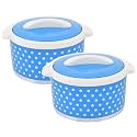Kuber Industries Dot Printed Inner Steel Casserole with Lid, 2500ml- Pack of 2 (Blue)-HS42KUBMART25047