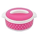 Kuber Industries Dot Printed Inner Steel Casserole With Lid, 1500ml (Pink)-HS42KUBMART25025, Pack of 1