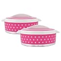Kuber Industries Dot Printed Inner Steel Casserole With Lid, 1500ml- Pack of 2 (Pink)-HS42KUBMART25027
