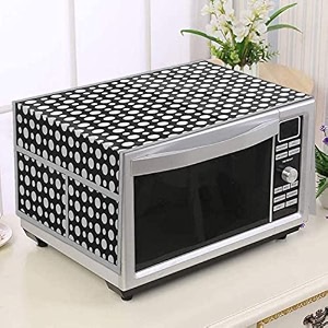 kuber industries dot printed pvc decorative microwave oven top cover with 4 utility pockets black standard 49km0569