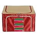 Kuber Industries Dot Printed Steel Frame Living Box Closet Organizer Cloth Storage Boxes for Wardrobe With Clear Window 44Ltr. (Maroon &amp; Brown)-44KM0242