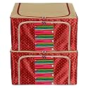 Kuber Industries Dot Printed Steel Frame Living Box Closet Organizer Cloth Storage Boxes for Wardrobe With Clear Window 24Ltr.- Pack of 2 (Maroon &amp; Brown)-44KM0228