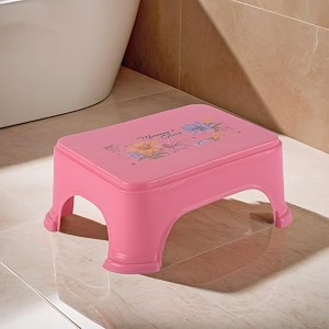 kuber industries durable bathroom stool for bathing  comfortable indoor machiya for sitting  senior citizens bath stool amp adults patla chair for home  square printed- pink