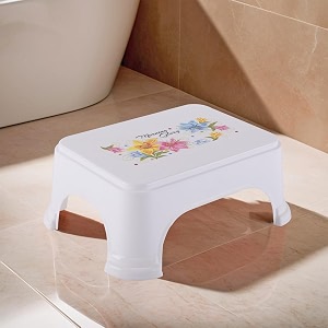 kuber industries durable bathroom stool for bathing  comfortable indoor machiya for sitting  senior citizens bath stool amp adults patla chair for home  square printed- white