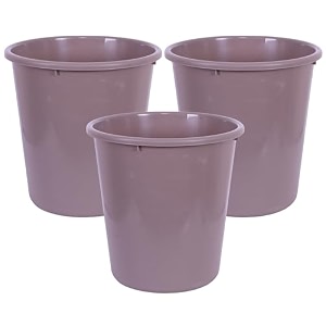 kuber industries 13 ltr pack of 3 plastic open garbage dustbin  plain sada dustbin for home kitchen bathroom amp office  brown