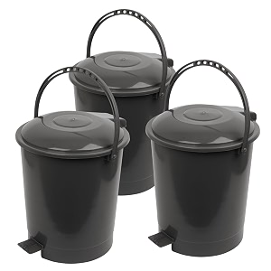 kuber industries plastic swinging lid pedal dustbin for kitchen  wet amp dry waste trash can  10 ltr  pack of 3  gray